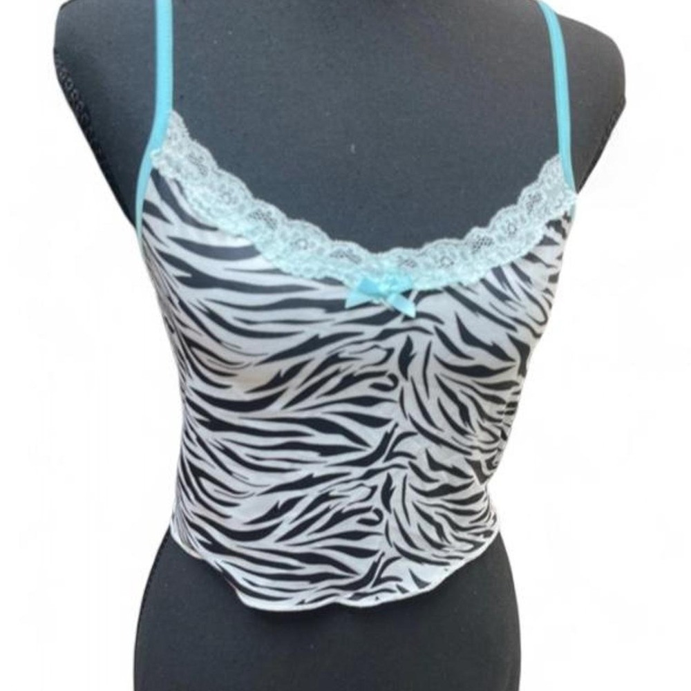 NWT Cider Zebra Print Lace Trim Cami Top Blue Size L Y2K Coquette